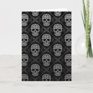 Tarjeta Patrón de cráneo de azúcar gris y negro