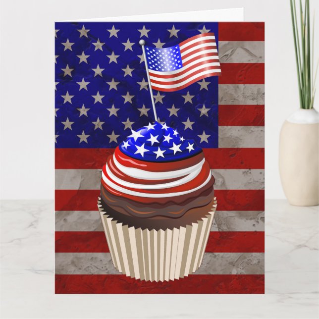Tarjeta Patrón de Cupcakes de Bandera de Estados Unidos (Anverso)