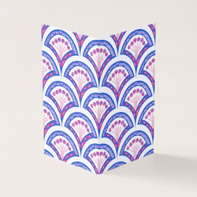 Tarjeta patrón de damasco floral azul (Exterior)