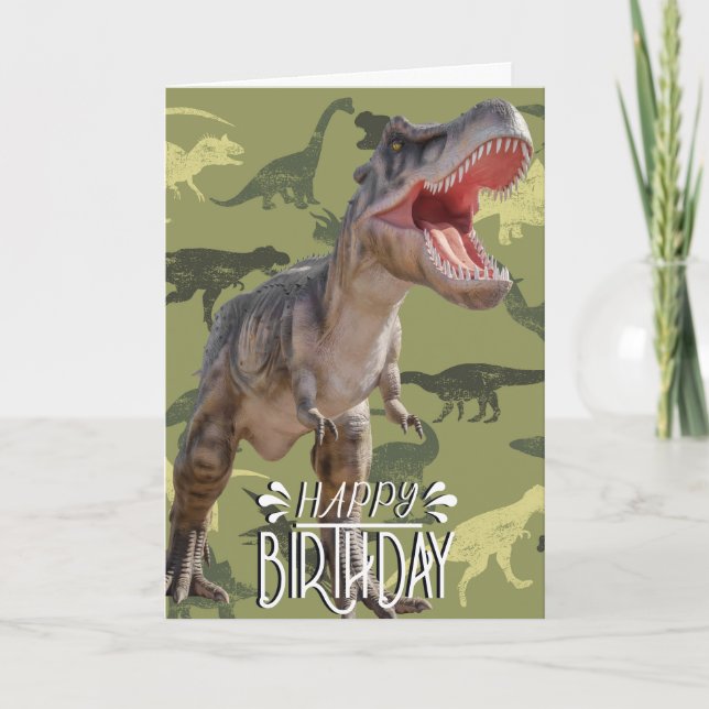 Tarjeta Patrón de dinosaurio de cumpleaños mundo Jurásico (Anverso)