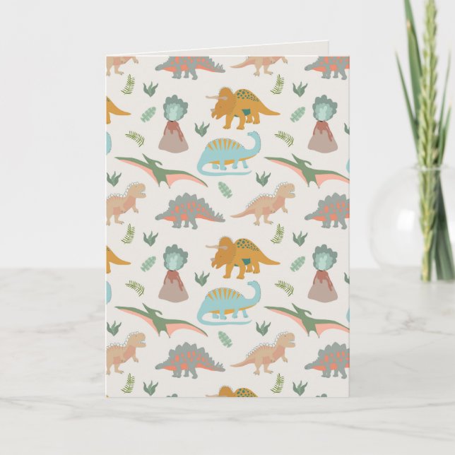 Tarjeta Patrón de dinosaurios boho dibujado a mano para ni (Anverso)