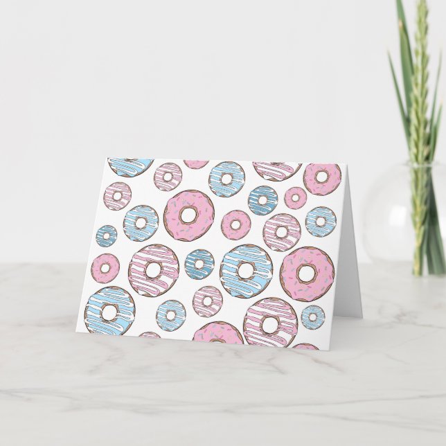 Tarjeta Patrón De Donuts, Donuts Rosados, Donuts Azules (Anverso)