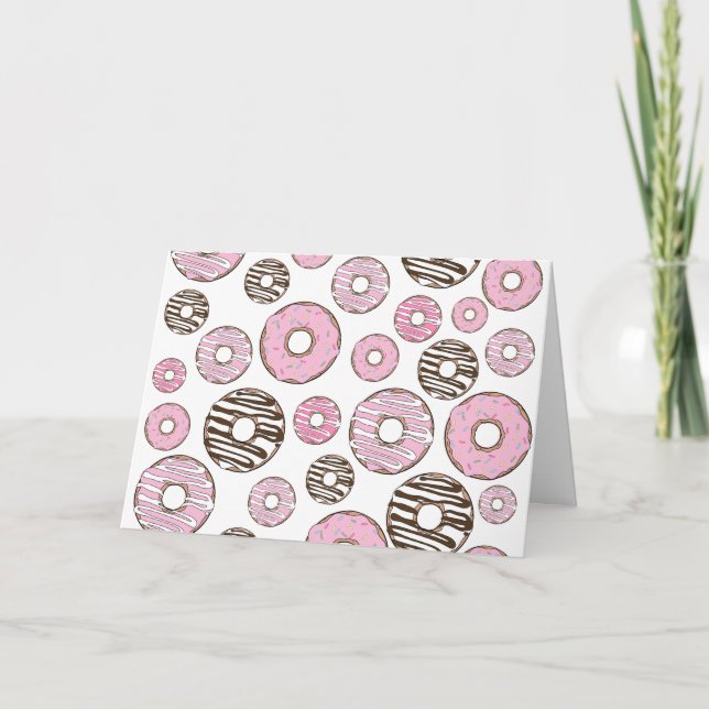 Tarjeta Patrón De Donuts, Donuts Rosados, Donuts Blancos (Anverso)