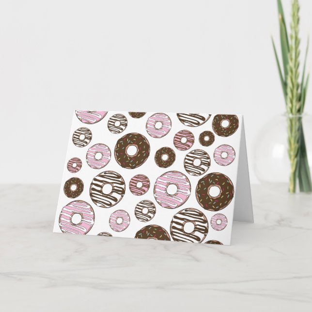 Tarjeta Patrón De Donuts, Donuts Rosados, Donuts Marrones (Anverso)
