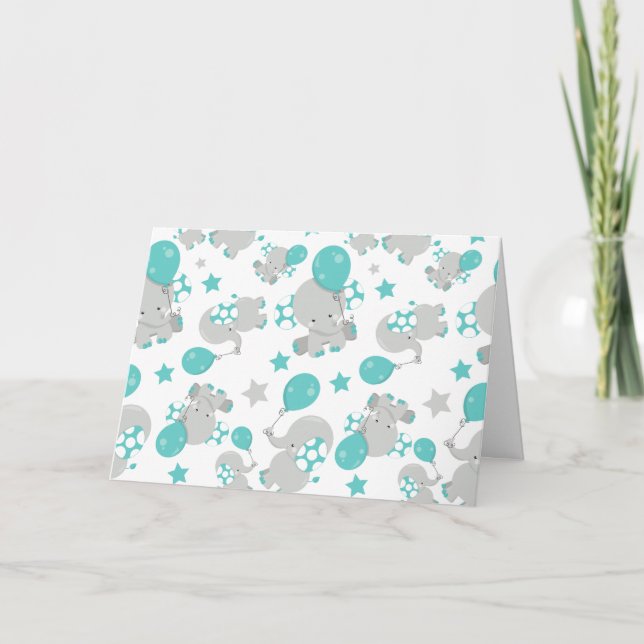 Tarjeta Patrón de Elefantes, Elefantes Cutos - Gris Azul (Anverso)