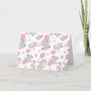 Tarjeta Patrón de Elefantes, Elefantes Cutos - Gris Rosa