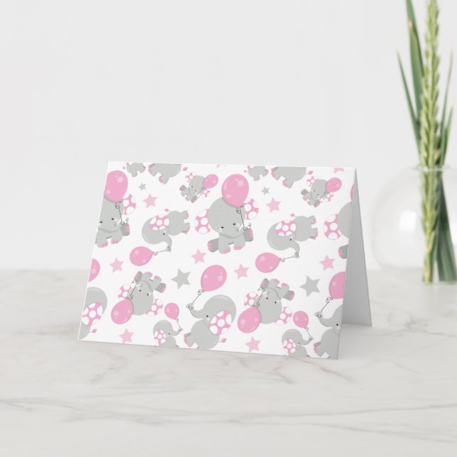 Tarjeta Patrón de Elefantes, Elefantes Cutos - Gris Rosa (Anverso)