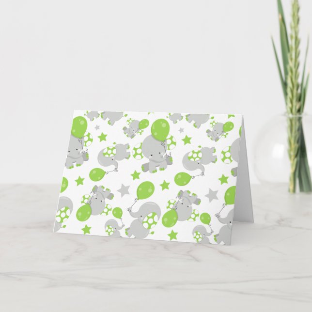 Tarjeta Patrón de Elefantes, Elefantes Cutos - Gris Verde (Anverso)