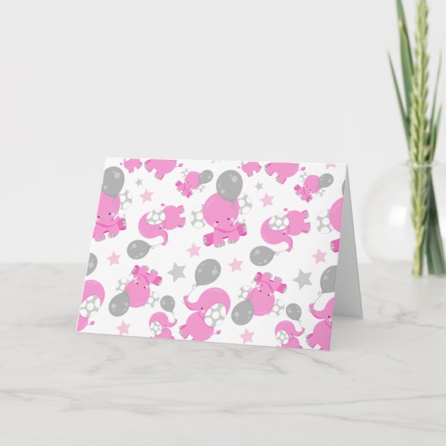 Tarjeta Patrón De Elefantes Rosa, Elefantes Cutos, Estrell (Anverso)