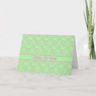 Tarjeta Patrón de flor de línea rosa Verde Feliz cumpleaño