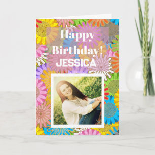 Tarjeta Patrón de Flor Ocupada Colorida Personalizada Cump