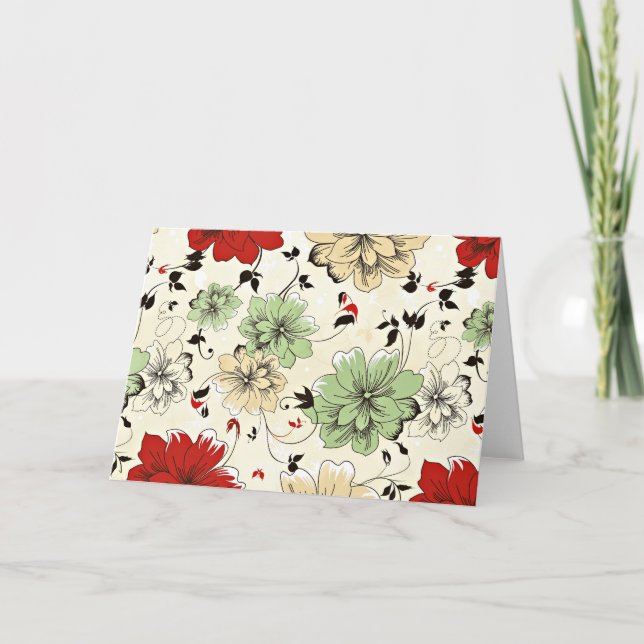 Tarjeta Patrón de flor oriental retro (Anverso)