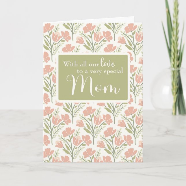Tarjeta Patrón de flor rosa de cumpleaños de nuestra madre (Anverso)