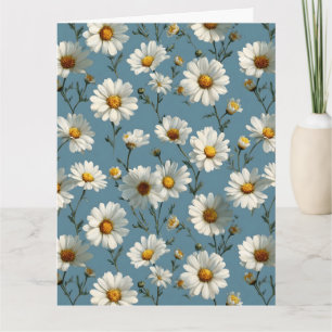 Tarjeta Patrón de flores de margarita sin mar en azul