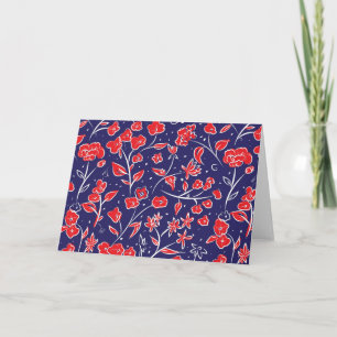 Tarjeta Patrón de flores rojas y azules