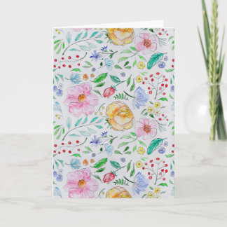 Tarjeta Patrón de flores y capullos de acuarela ligera y b