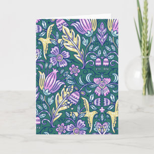 Tarjeta Patrón de flores y pájaros de estilo antiguo