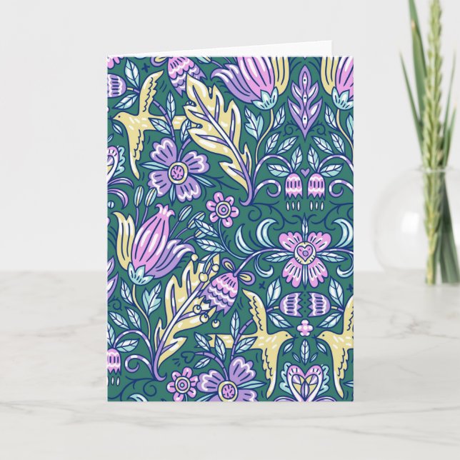 Tarjeta Patrón de flores y pájaros de estilo antiguo (Anverso)