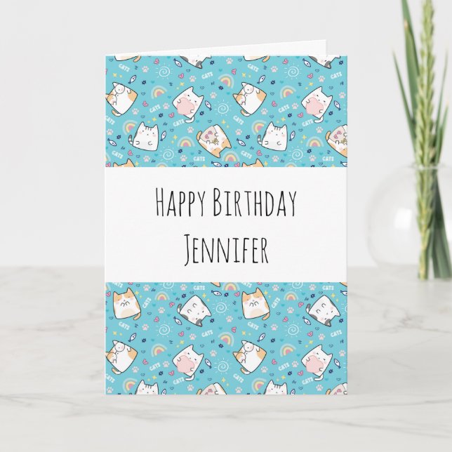 Tarjeta Patrón de gato Kitty Whimsical (Anverso)