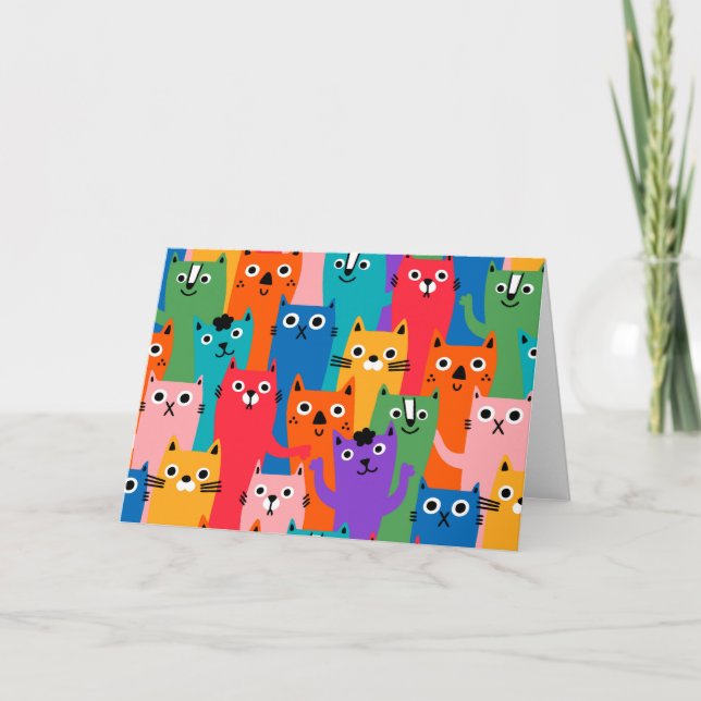 Tarjeta Patrón de gatos coloridos (Anverso)