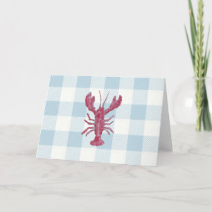 Tarjeta Patrón de Gingham Azul Langosta Náutico