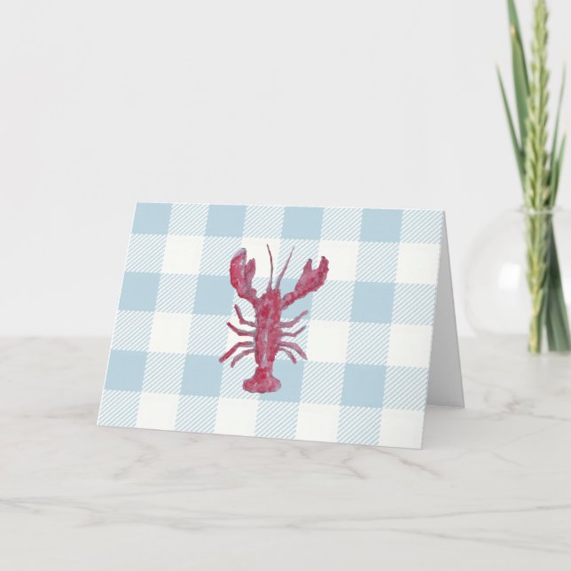 Tarjeta Patrón de Gingham Azul Langosta Náutico (Anverso)