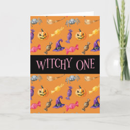 Tarjeta Patrón de Halloween Naranja "Witchy One"