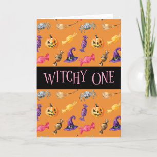 Tarjeta Patrón de Halloween Naranja "Witchy One"