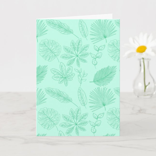 Tarjeta Patrón de Hojas Azul Menta (Planta pequeña)
