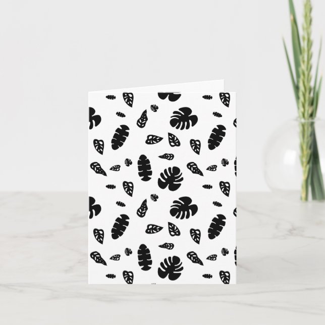 Tarjeta Patrón de hojas tropicales de verano negras y blan (Anverso)