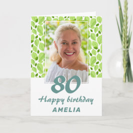 Tarjeta Patrón de hojas verdes Foto botánica de cumpleaños