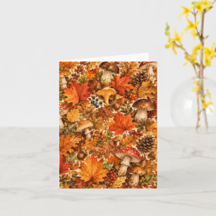 Tarjeta Patrón de hongos del bosque otoñal Hojas acogedo