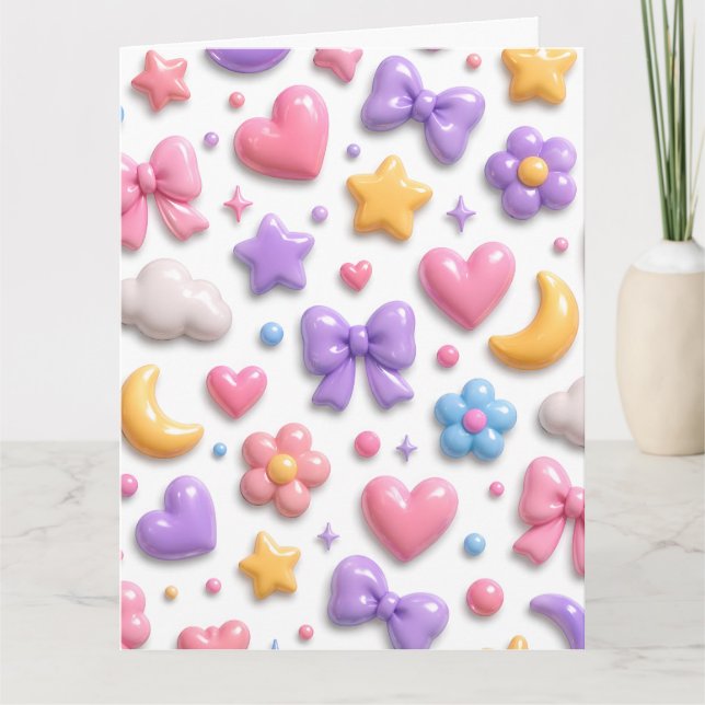 Tarjeta Patrón de iconos pastel de dulces lindos (Anverso)