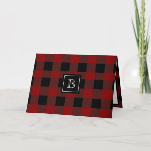 Tarjeta Patrón de inicial monogramada de cuadros de Búfalo