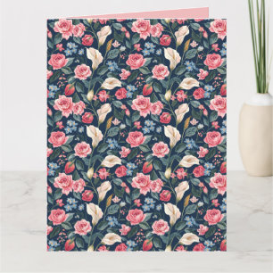 Tarjeta Patrón de jardín floral azul marino romántico