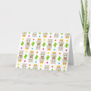 Tarjeta Patrón De Llamas, Llamas Cutas, Alpacas, Cactus