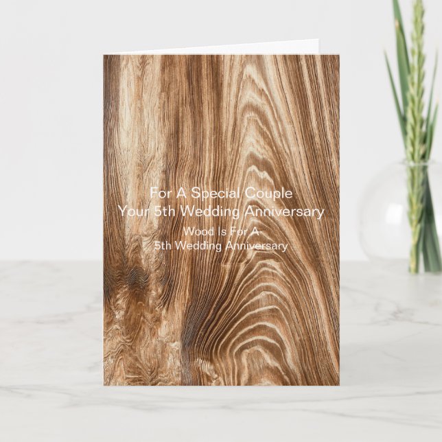 Tarjeta Patrón de madera Personalizado 5º Aniversario Boda (Anverso)