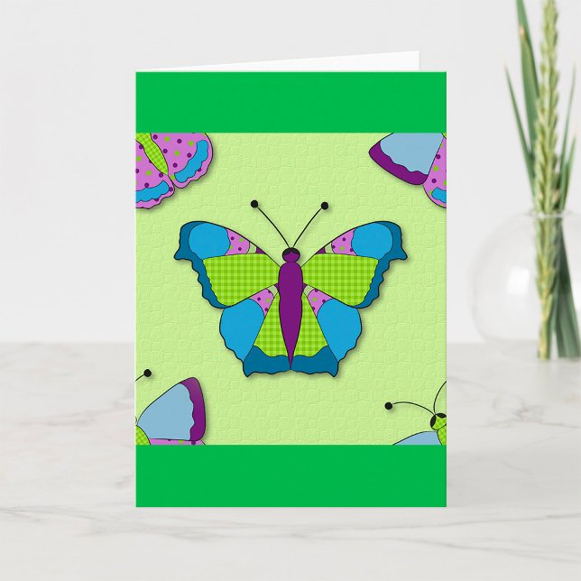 Tarjeta Patrón de mariposa de patchwork sobre verde (Subido por el creador)
