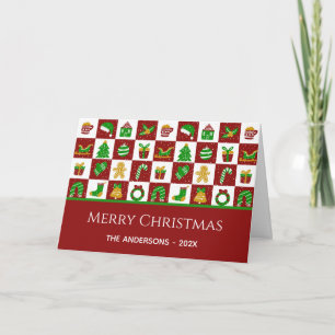 Tarjeta Patrón de Navidad rojo brillante vibrante con nomb