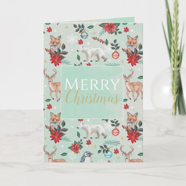 Tarjeta Patrón de Navidades de animales de invierno de Flo (Anverso)