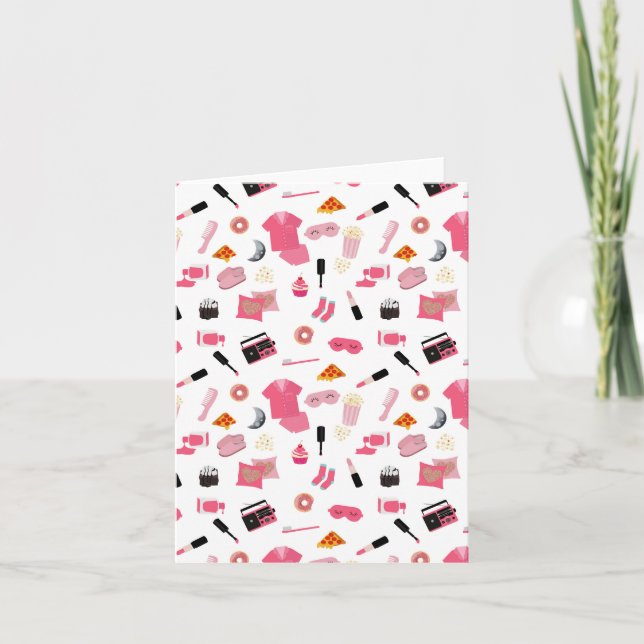 Tarjeta Patrón de niños Chica rosa Fiesta de madera (Anverso)