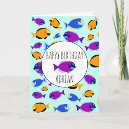 Tarjeta Patrón de peces tropicales coloridos Cumpleaños de