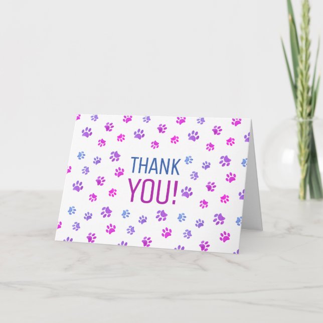 Tarjeta Patrón de pinturas azul rosado púrpura gracias (Anverso)