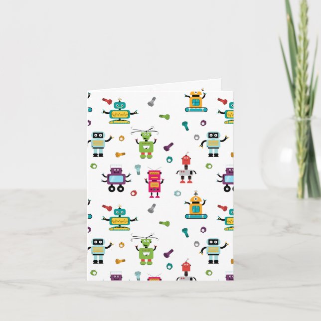 Tarjeta Patrón de robot de niños con robots multicolores (Anverso)