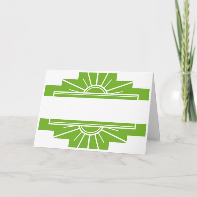 Tarjeta Patrón de Sunburst Art Deco en Blanco y Lime (Anverso)