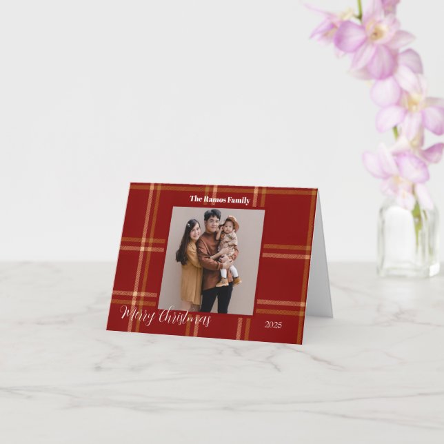 Tarjeta Patrón de Tartán Escocés Navideño Personalizable (Orquídea)