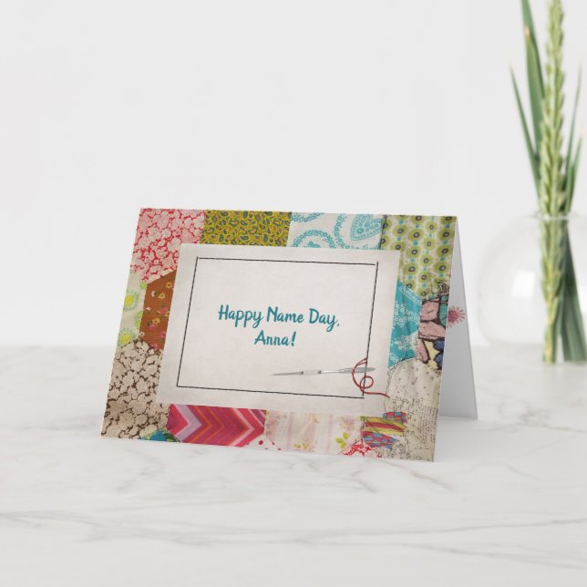 Tarjeta Patrón de tejido antiguo del día de nombre con mar (Anverso)
