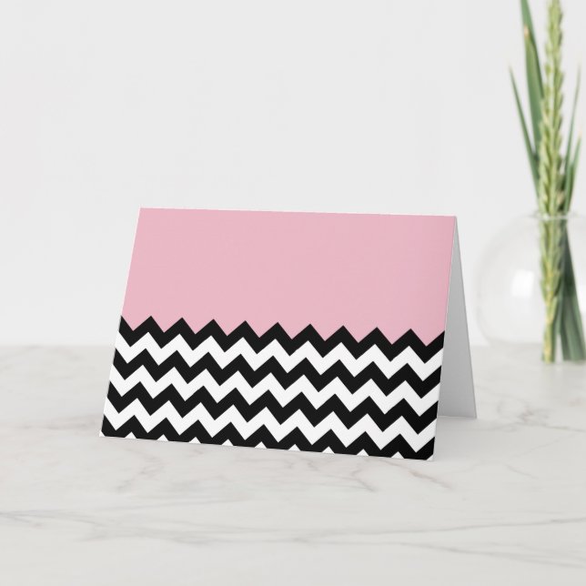 Tarjeta Patrón de zigzag negro y blanco, chevron, rosa (Anverso)
