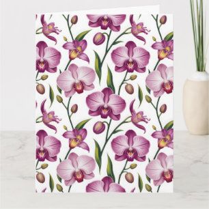 Tarjeta Patrón elegante sin costuras de orquídea morada y