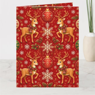 Tarjeta Patrón festivo de renos y adornos de Navidad – T